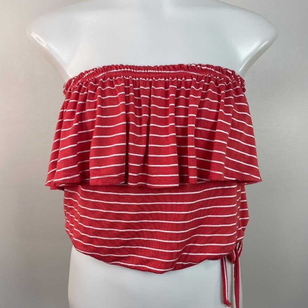 Abercrombie & Fitch Crop Top XS Red Striped Flounce Tube Top Strapless Ruffle